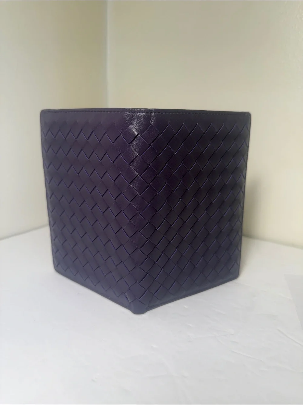 Woven Leather Passport Wallet for Men - Deep Purple